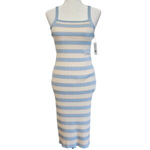 89th + Madison Ribbed Midi Dress Womens L Pastel Striped Tank Soft Girl‎ NWT